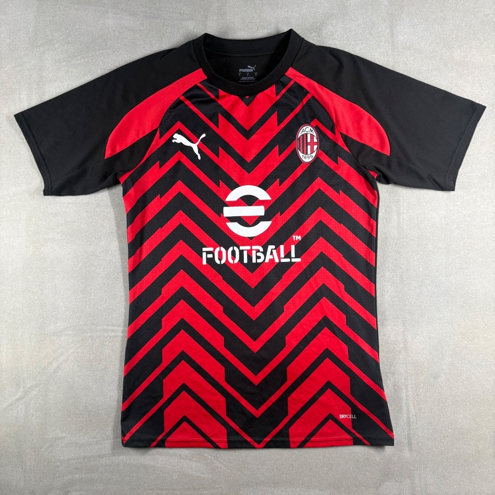 Puma AC Milan Training Jersey Mens Small Red Black Chevron Soccer Top 772231-01